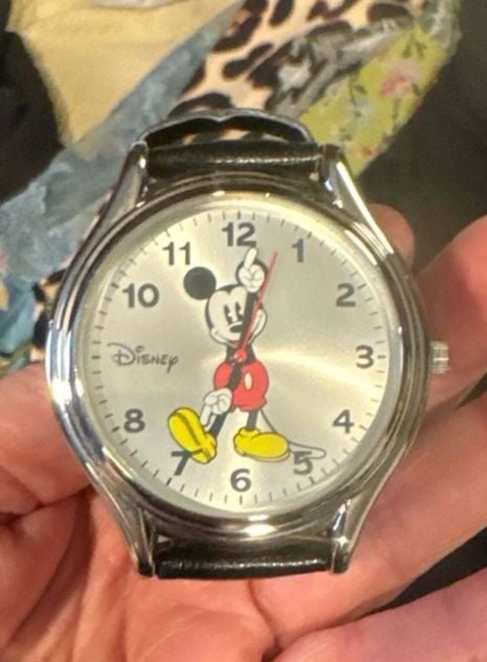 NIB Disney Mickey Mouse Silver Dial Classic Black Strap Watch by M.Z. Berger wit